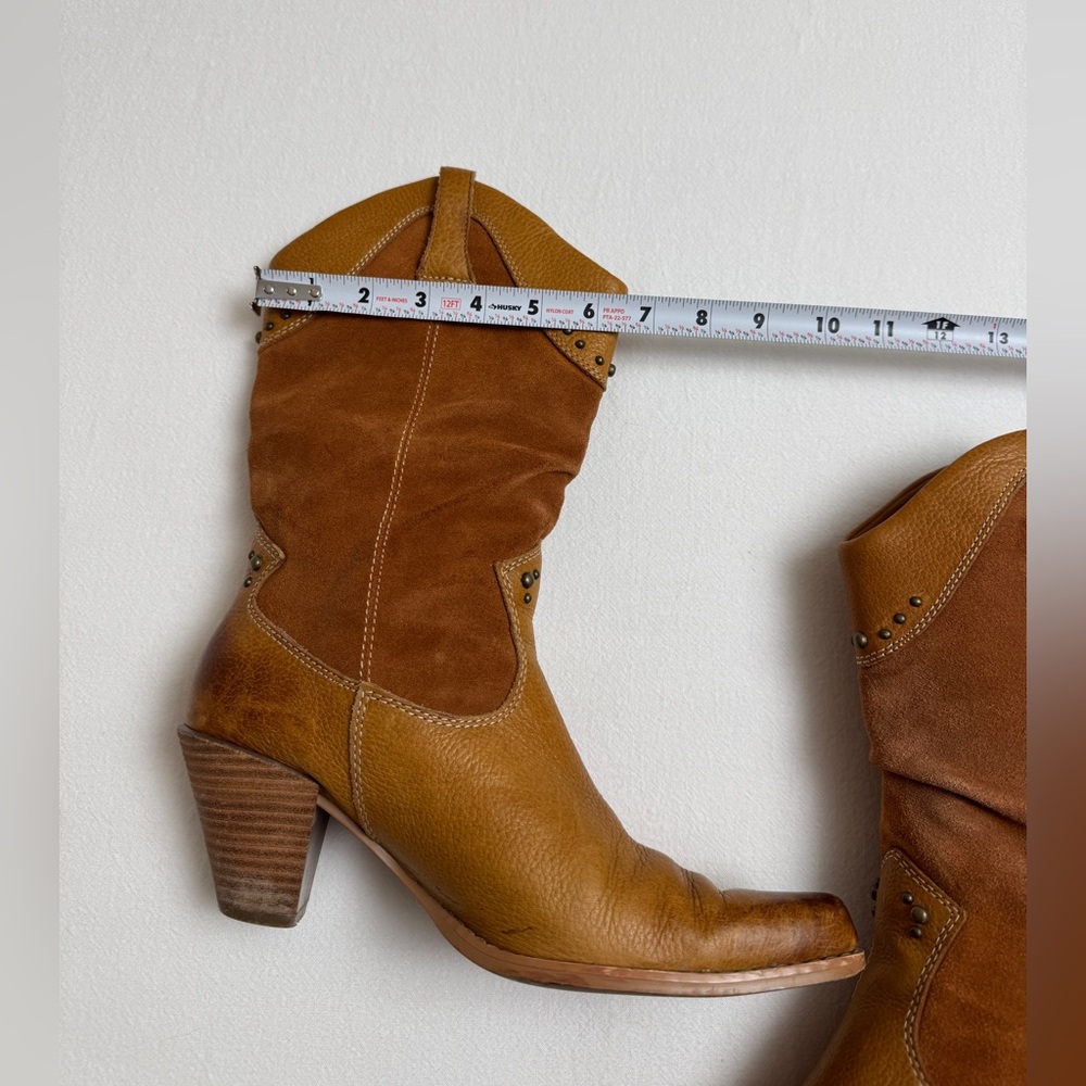 Vintage Y2K Bass Western Brown Leather Studded Boots Size 7.5 - Picture 6 of 14